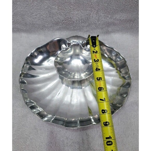 VTG Wilton 2 Pc. Set Pewter Clam Shell Chip & Footed Dip Bowl Party Bruce Fox - Picture 13 of 14